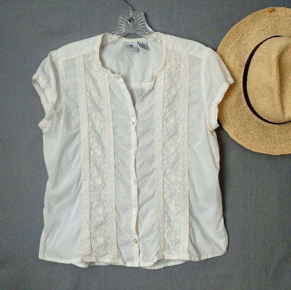 Caribbean Joe Tops - Caribbean Joe Bohemian Lace Button Down Blouse S